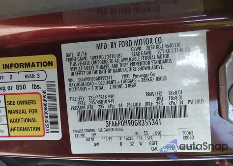 2016 Ford Fusion Se from USA, damaged, VIN 3FA6P0H90GR355341